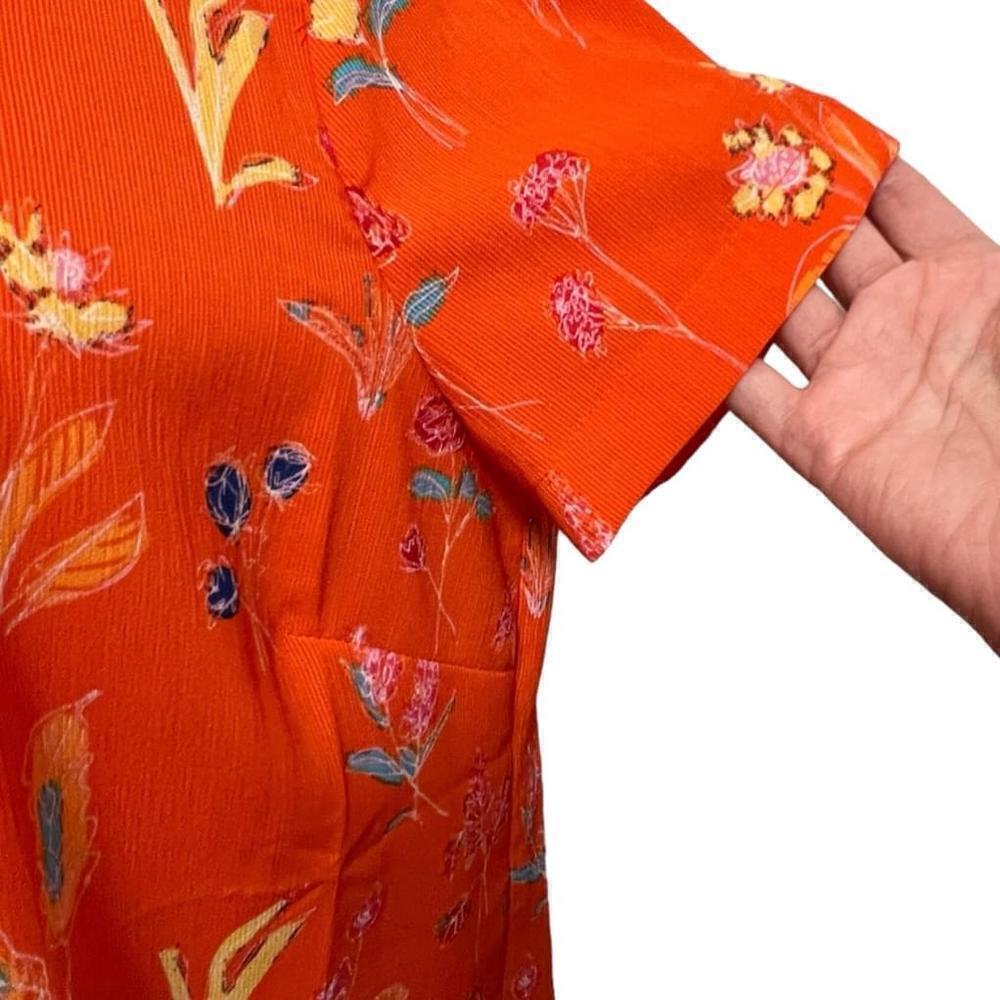 JNY Women’s Vibrant Orange Floral Scoop Neck Split Hem Blouse, Size Large - Picture 3 of 13
